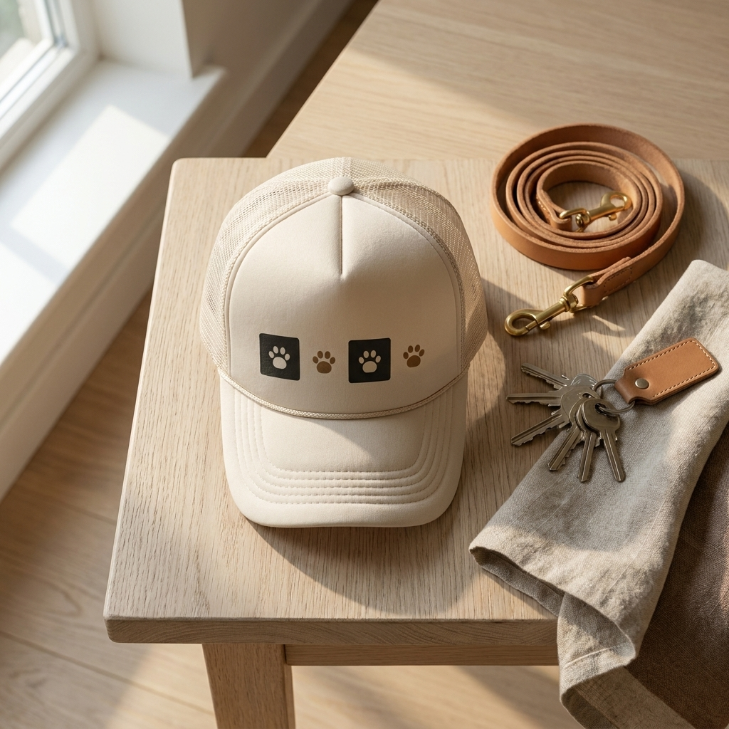 Paw Print Trucker Cap, Dog Lover Hat - Natural