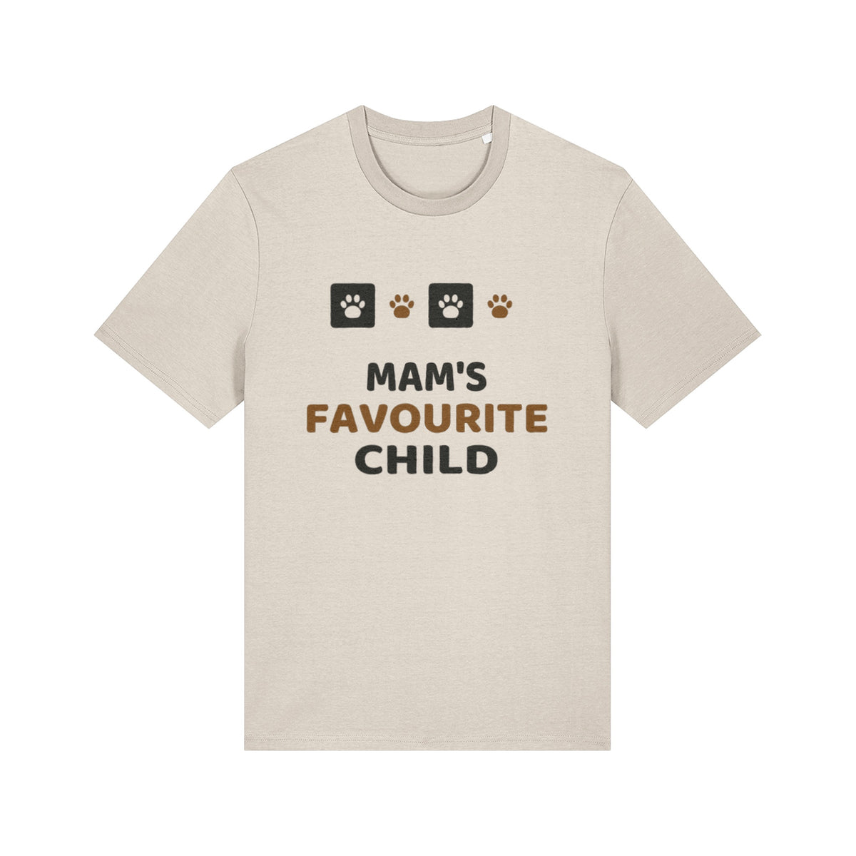Unique Paw Print T-Shirt, Mam's Easiest Child - Natural