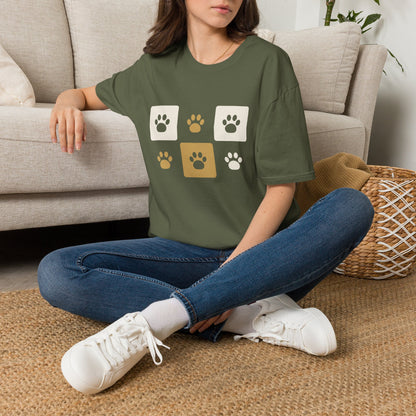 Unique Paw Print T-Shirt, Organic Cotton Dog Lover Tee - Black and Khaki