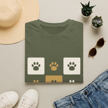 Unique Paw Print T-Shirt, Organic Cotton Dog Lover Tee - Black and Khaki