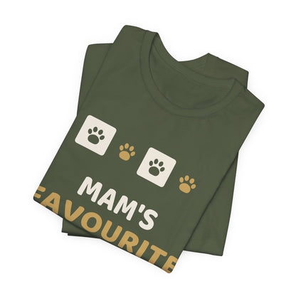 Unique Paw Print T-Shirt, Mam's Favourite Child - Black and Khaki