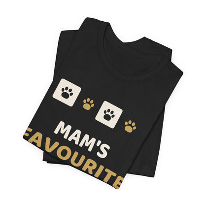 Unique Paw Print T-Shirt, Mam's Favourite Child - Black and Khaki