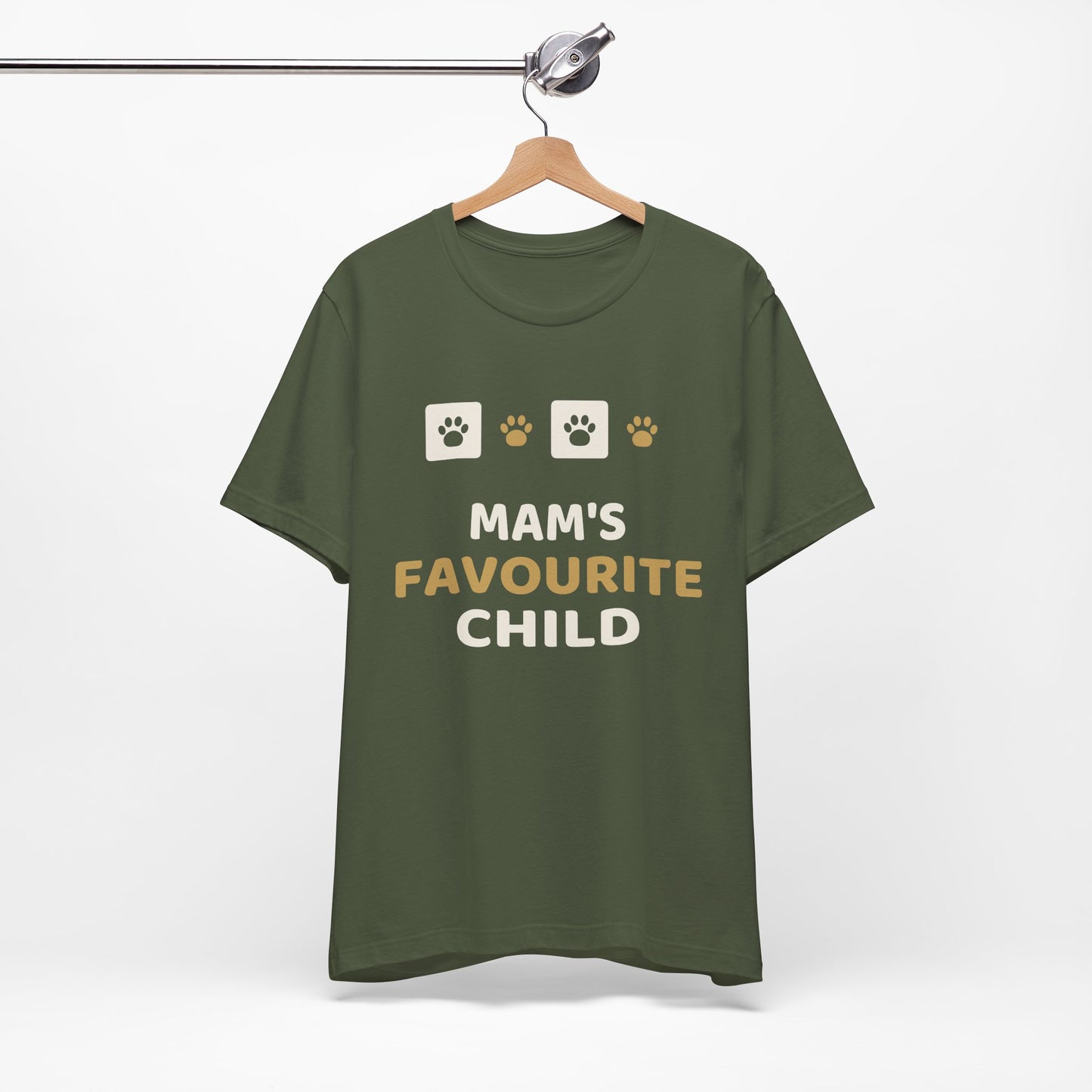 Unique Paw Print T-Shirt, Mam's Favourite Child - Black and Khaki