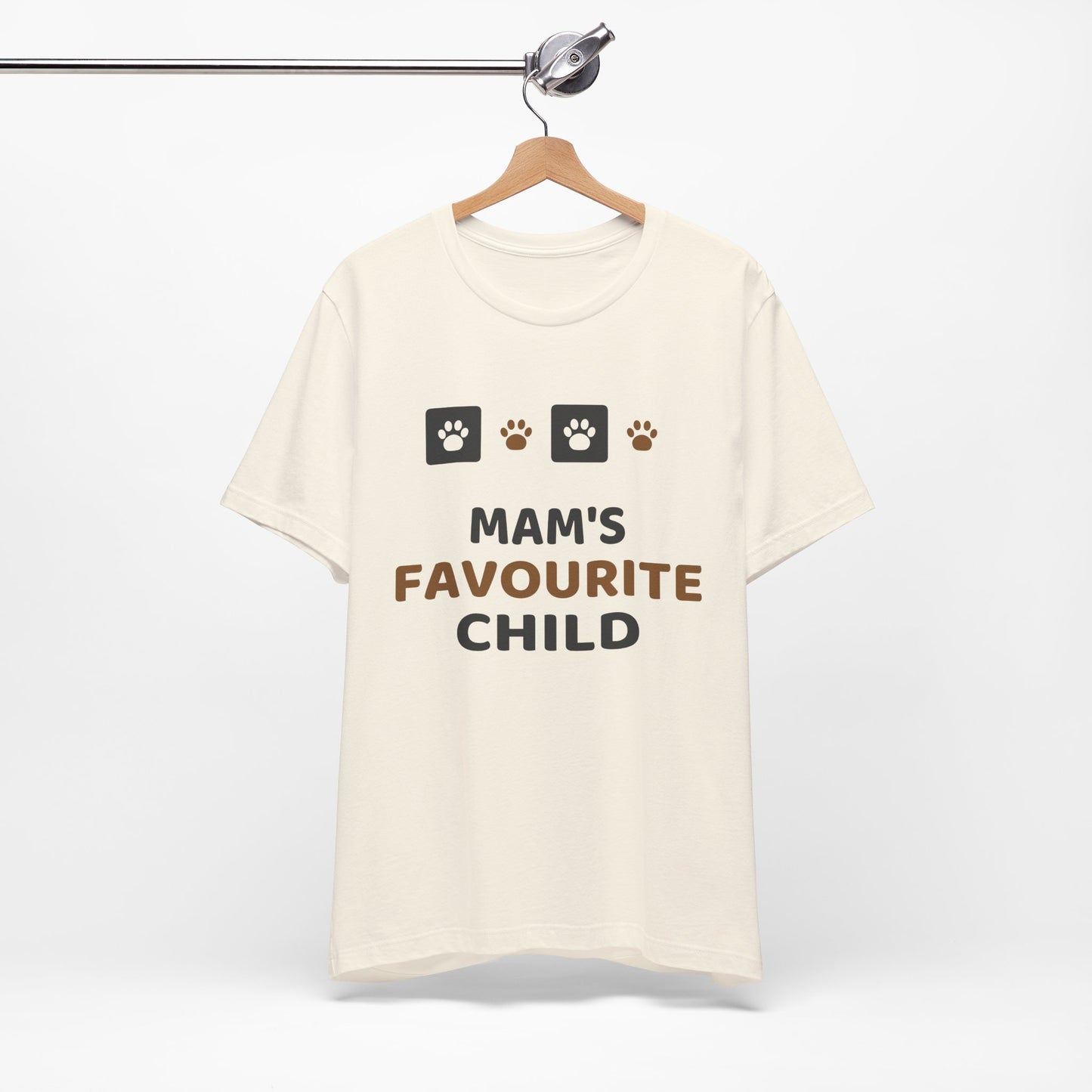 Unique Paw Print T-Shirt, Mam's Favourite Child - Natural