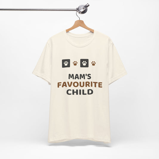 Unique Paw Print T-Shirt, Mam's Favourite Child - Natural