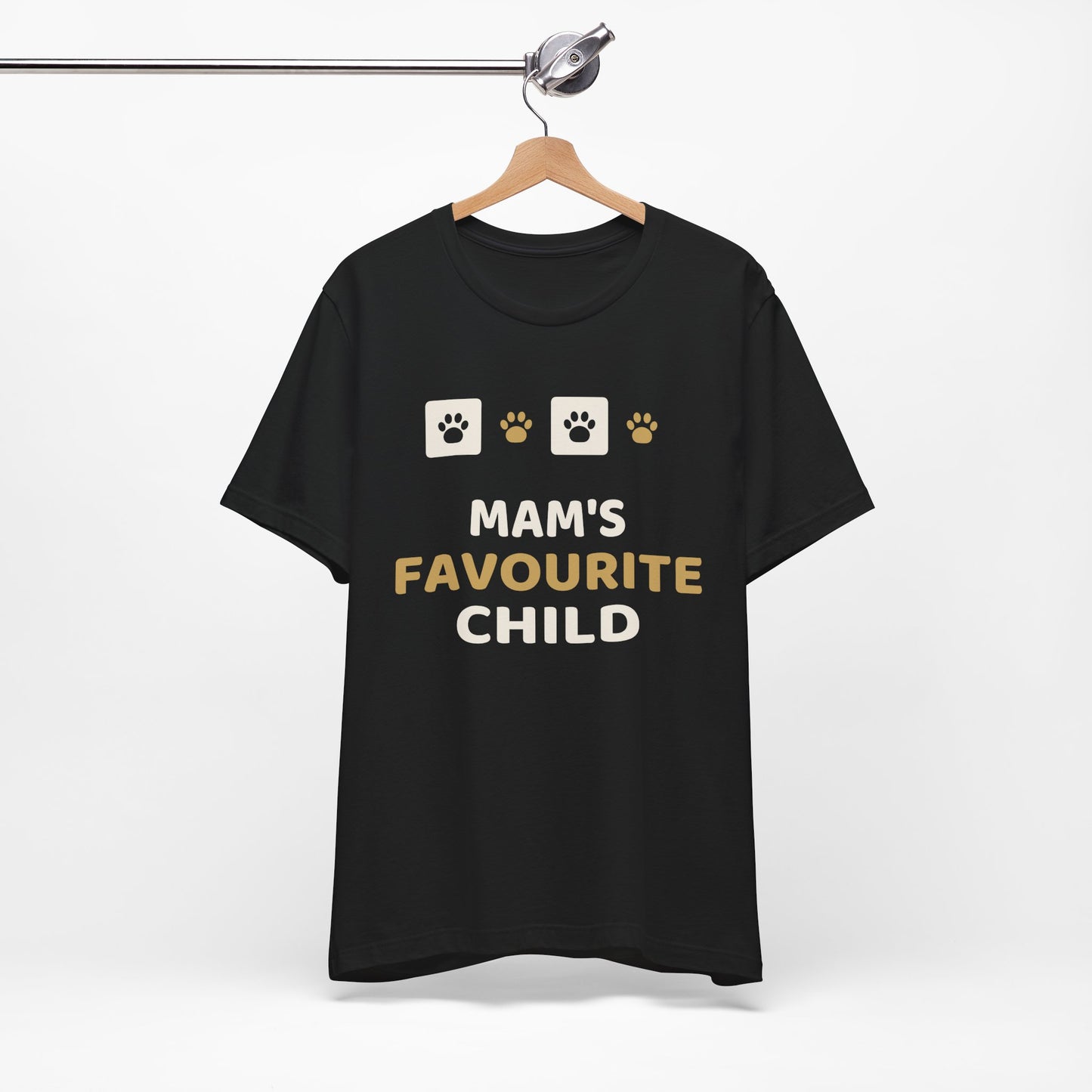 Unique Paw Print T-Shirt, Mam's Favourite Child - Black and Khaki