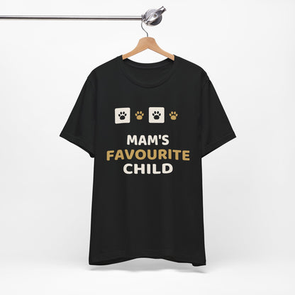 Unique Paw Print T-Shirt, Mam's Favourite Child - Black and Khaki
