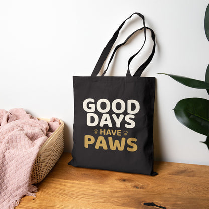 Good Days Have Paws Tote Bag - Beige and Black