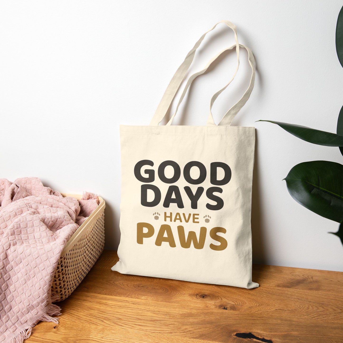 Good Days Have Paws Tote Bag - Beige and Black