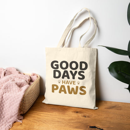 Good Days Have Paws Tote Bag - Beige and Black