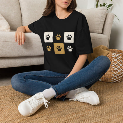 Unique Paw Print T-Shirt, Organic Cotton Dog Lover Tee - Black and Khaki
