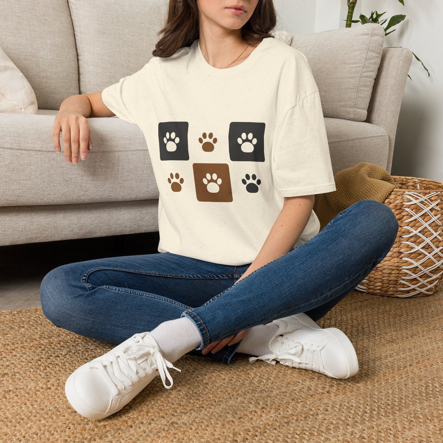 Unique Paw Print T-Shirt, Organic Cotton Dog Lover Tee - Natural