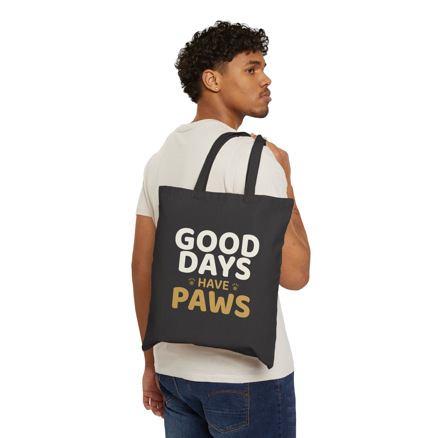 Good Days Have Paws Tote Bag - Beige and Black