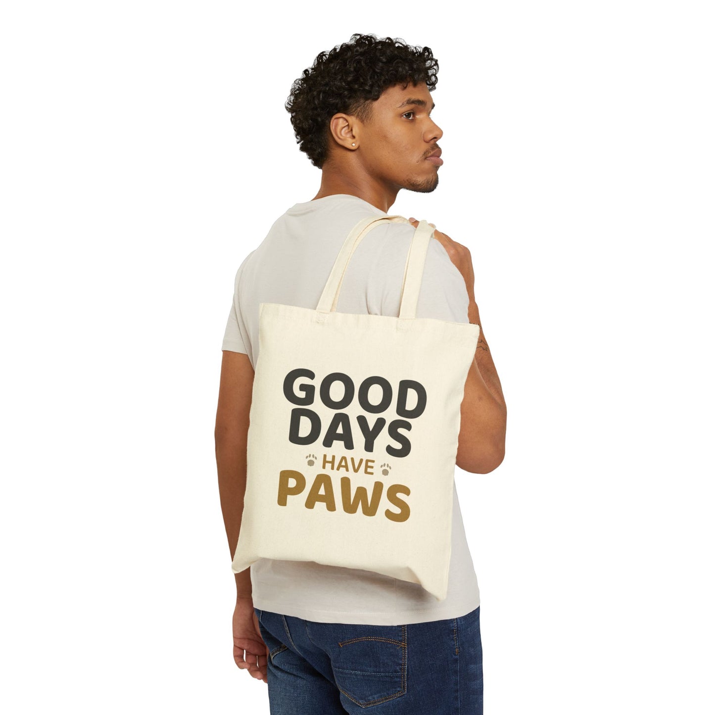 Good Days Have Paws Tote Bag - Beige and Black