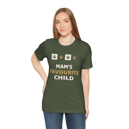 Unique Paw Print T-Shirt, Mam's Favourite Child - Black and Khaki