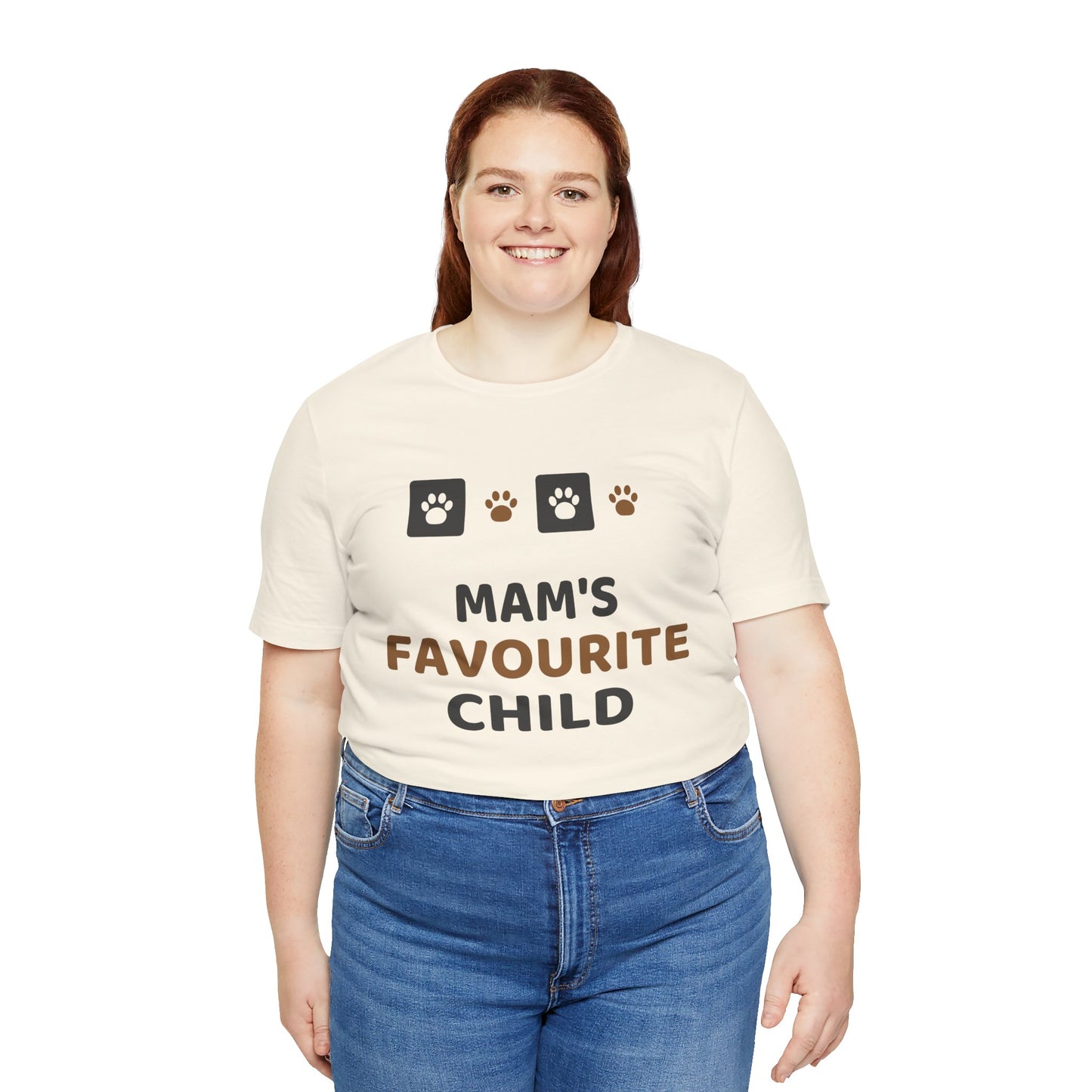 Unique Paw Print T-Shirt, Mam's Favourite Child - Natural
