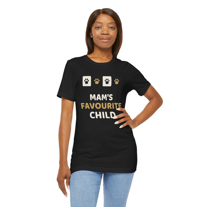 Unique Paw Print T-Shirt, Mam's Favourite Child - Black and Khaki