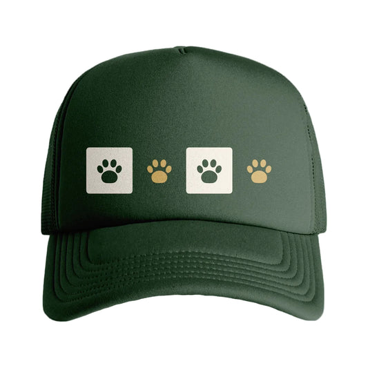 Paw Print Trucker Cap,  Dog Lover Hat - Black and Green
