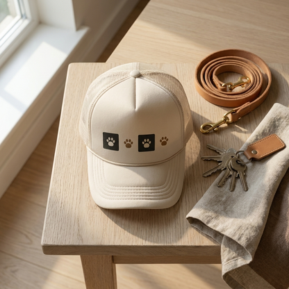 Paw Print Trucker Cap,  Dog Lover Hat - Natural