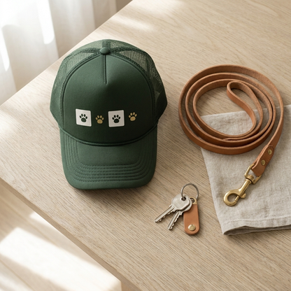 Paw Print Trucker Cap,  Dog Lover Hat - Black and Green