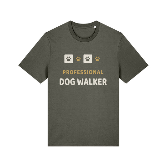 Unique Paw Print T-Shirt, Professional Dog Walker - Black and Khaki