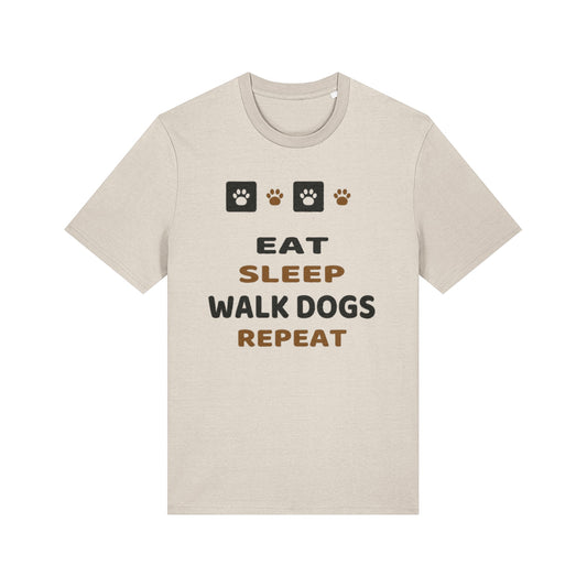 Unique Paw Print T-Shirt, Eat - Sleep - Walk Dogs - Repeat -Natural