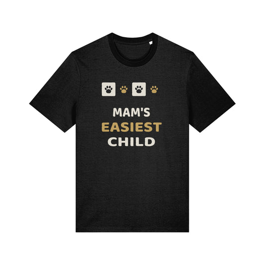 Unique Paw Print T-Shirt, Mam's Easiest Child - Black and Khaki
