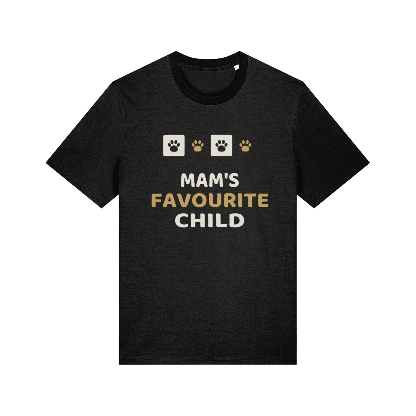 Unique Paw Print T-Shirt, Mam's Favourite Child - Black and Khaki