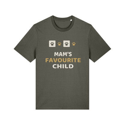 Unique Paw Print T-Shirt, Mam's Favourite Child - Black and Khaki