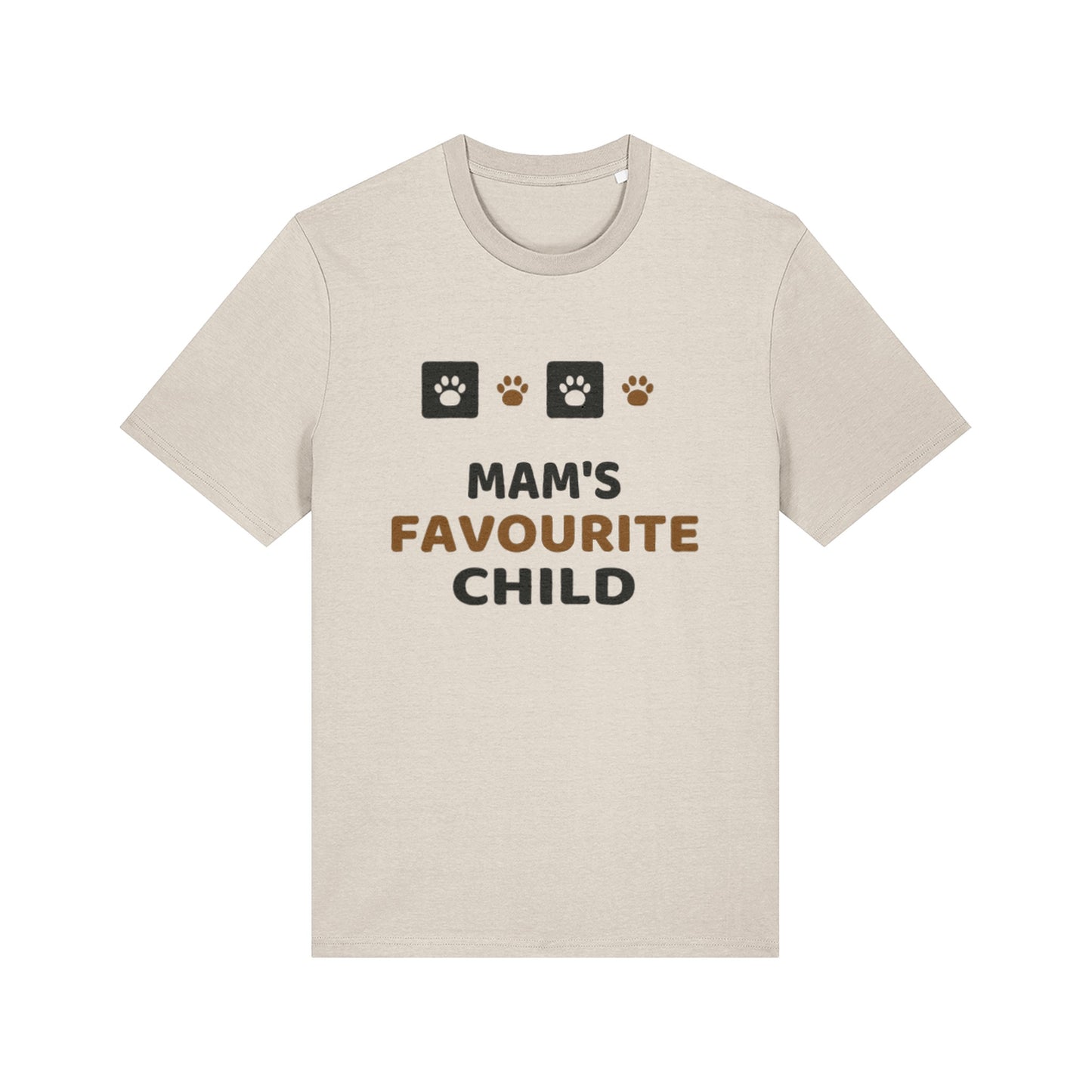 Unique Paw Print T-Shirt, Mam's Favourite Child - Natural