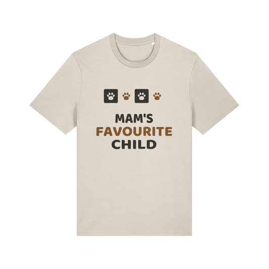 Unique Paw Print T-Shirt, Mam's Favourite Child - Natural